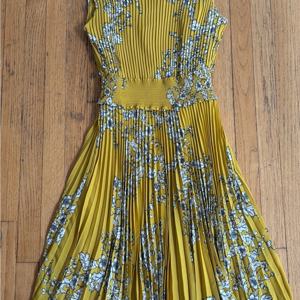 Nanette Lepore Yellow Fit and Flare Pleated Dress